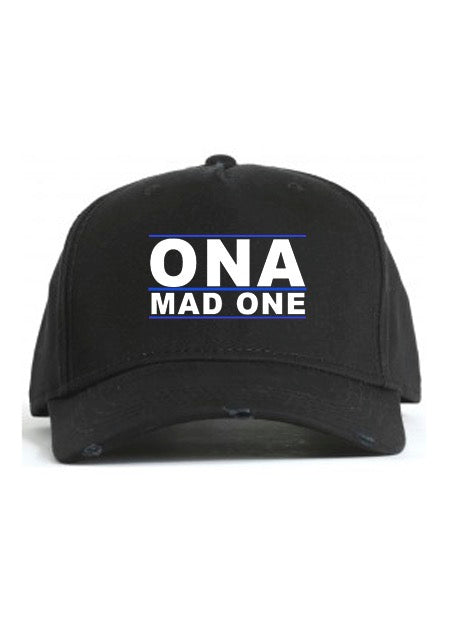 OnaMadOne Bent Peak Distressed Cap Blue Line